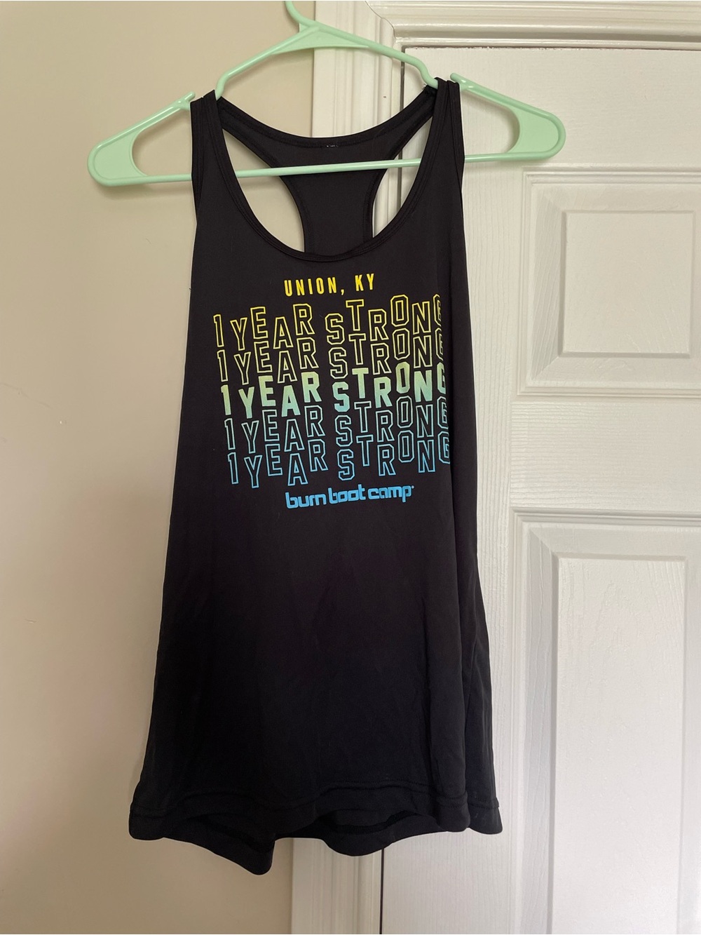 Burn Boot Camp Union, KY Women’s Black Graphic Racerback Tank - '1 Year Strong'